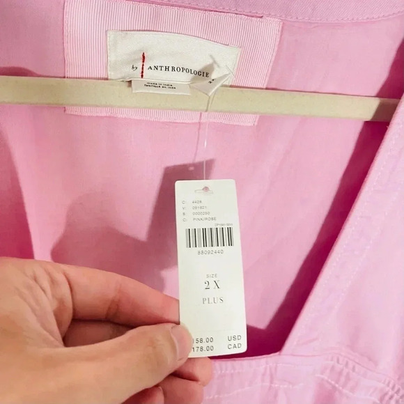 NWT Anthropologie Long-Sleeve Square-Neck Denim Babydoll Mini Dress Pink Size 2X - Picture 3 of 8